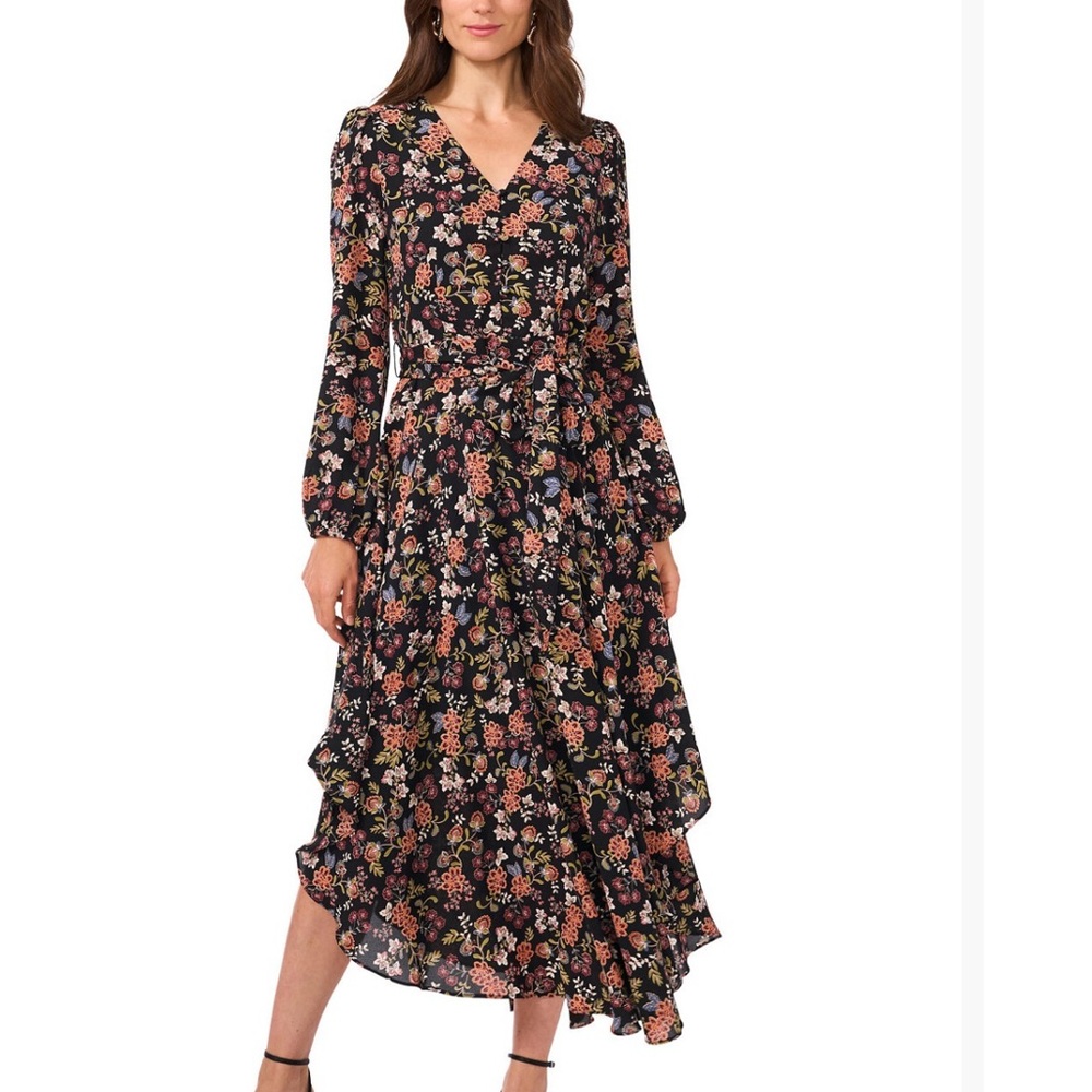 Vince Camuto Black Floral asymmetrical dress. XS